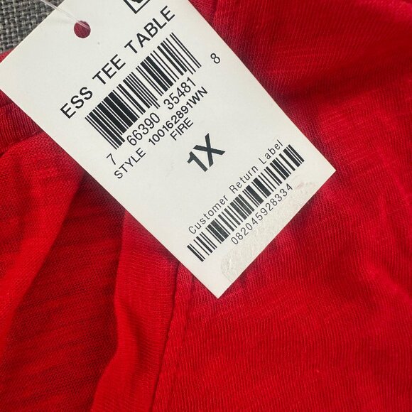 Style & Co Basic Red Shirt Lightweight Plus 1X Cotton Blend Short Sleeve V-Neck - Picture 5 of 10